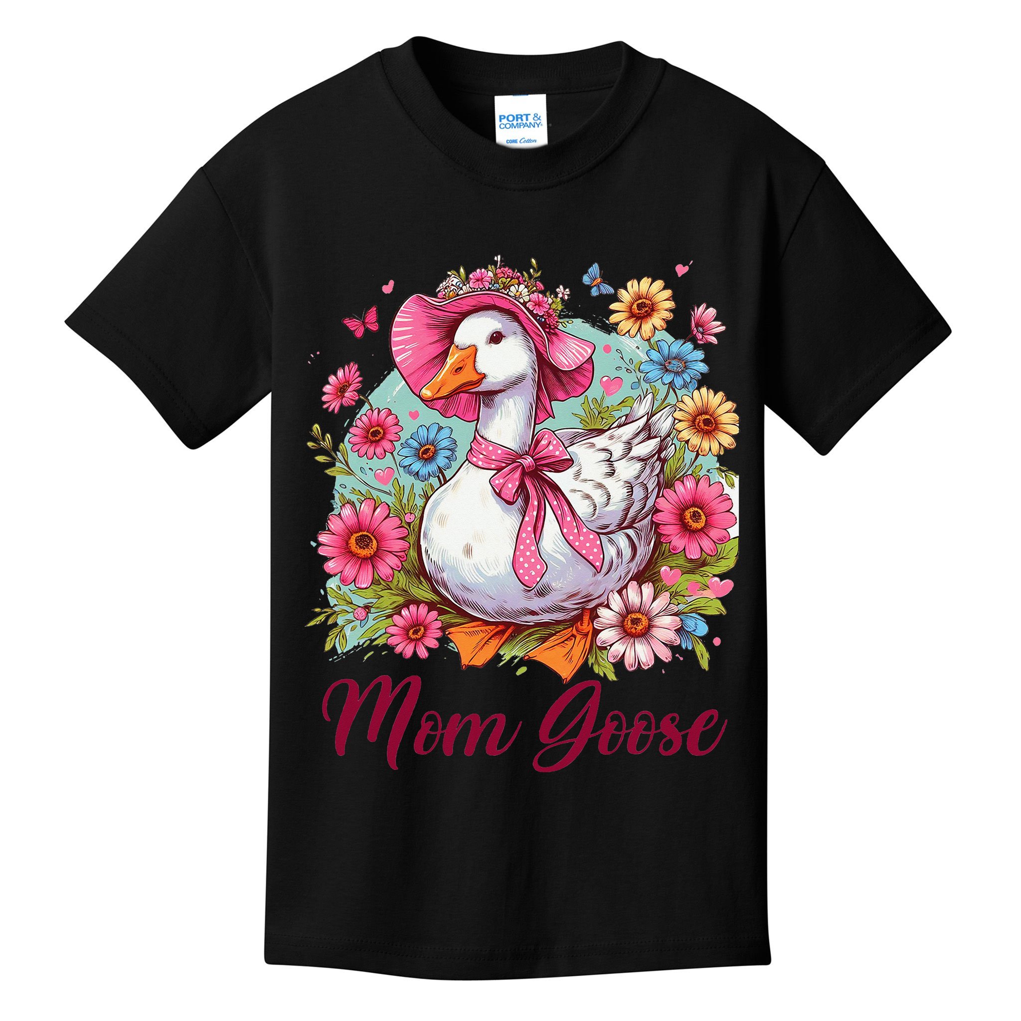 Silly Goose Blessed Mom Coquette Mothers Day Mom Goose Kids T-Shirt