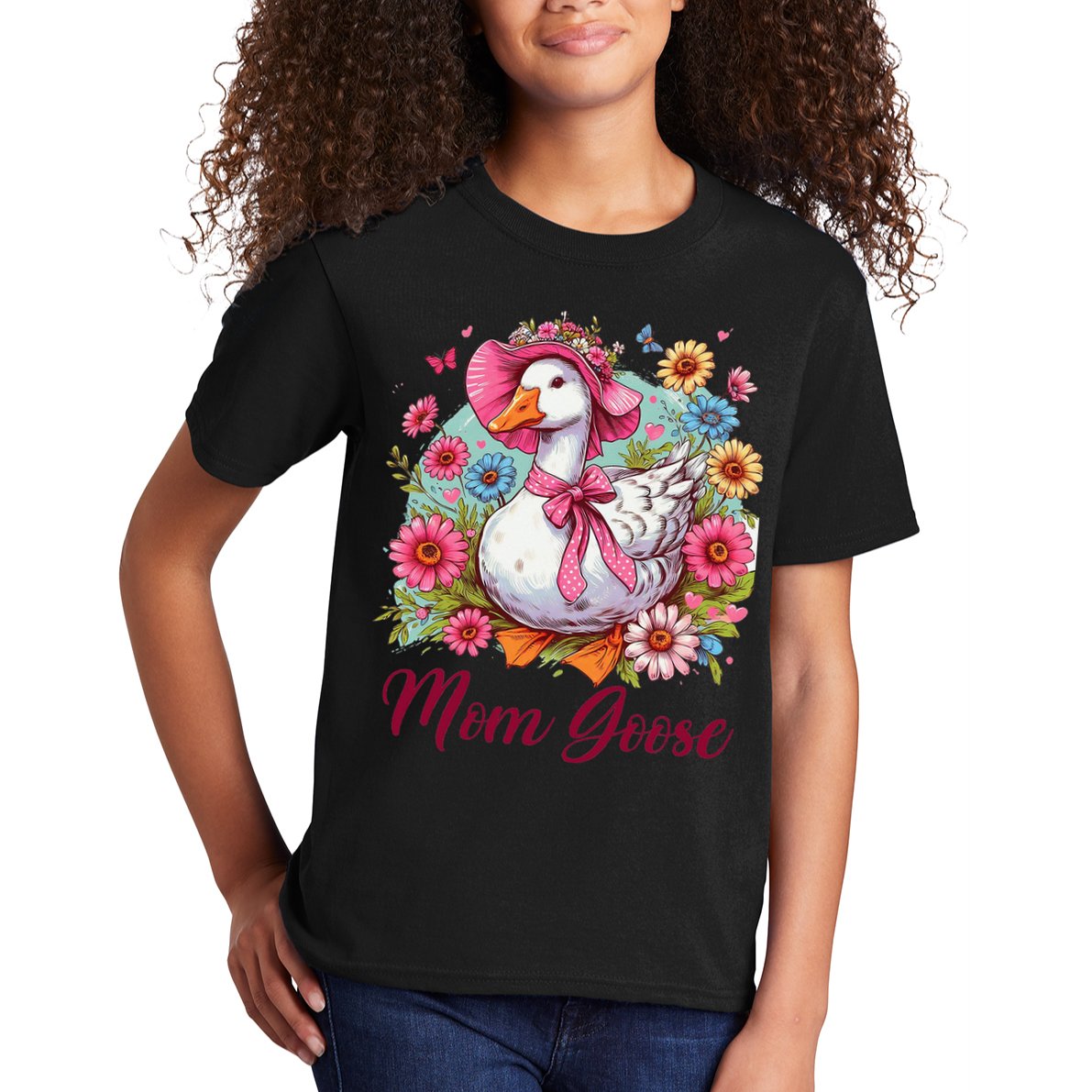 Silly Goose Blessed Mom Coquette Mothers Day Mom Goose Kids T-Shirt