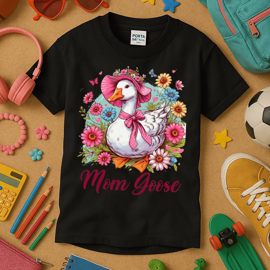 Silly Goose Blessed Mom Coquette Mothers Day Mom Goose Kids T-Shirt