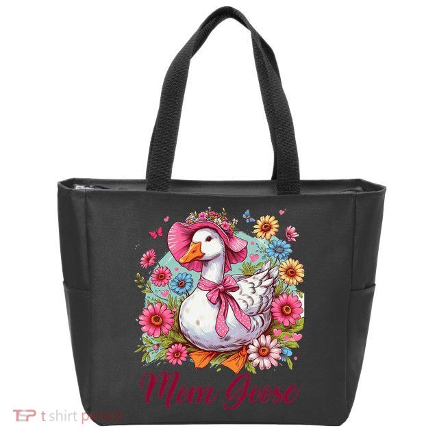 Silly Goose Blessed Mom Coquette Mothers Day Mom Goose Zip Tote Bag