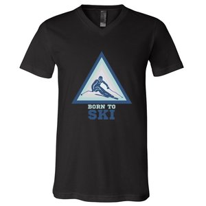 Ski Goggles Born To Ski Gift For Skier V-Neck T-Shirt