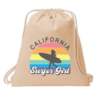 Surfer Girl California Surfing Surf Beach Drawstring Bag