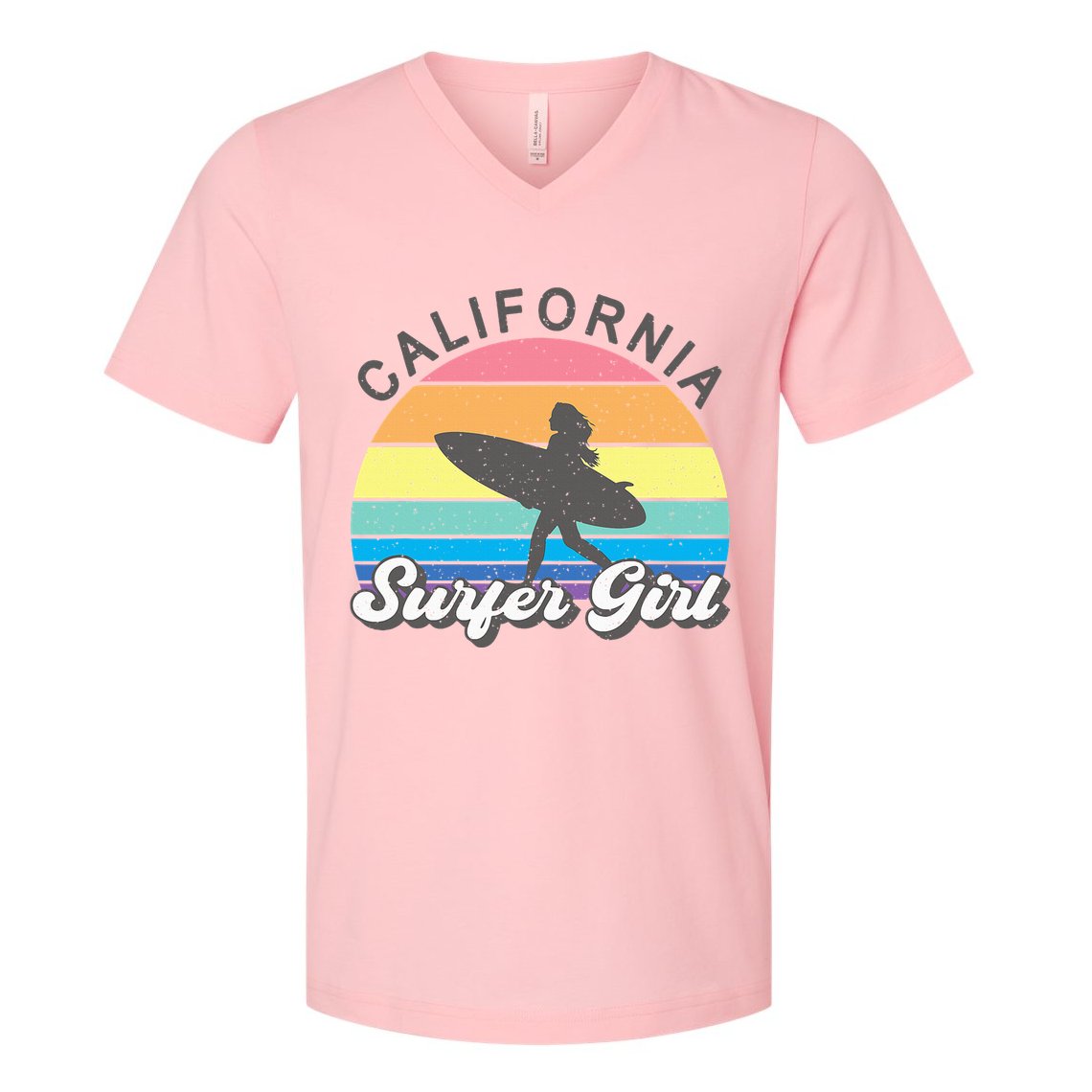 Surfer Girl California Surfing Surf Beach V-Neck T-Shirt