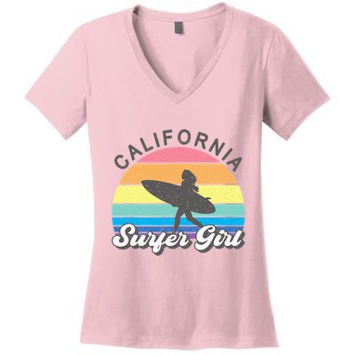 Surfer Girl California Surfing Surf Beach Women's V-Neck T-Shirt
