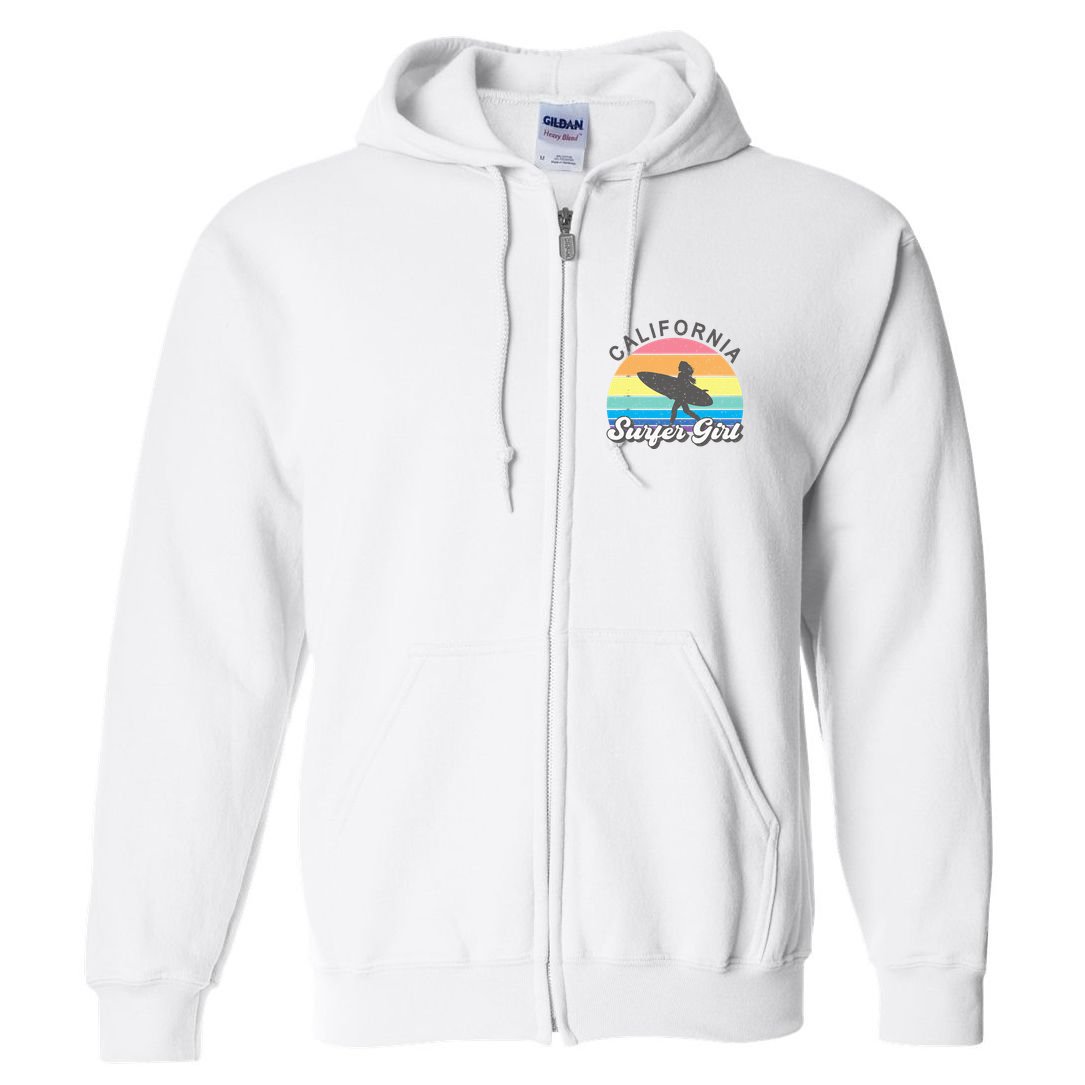 Surfer Girl California Surfing Surf Beach Full Zip Hoodie