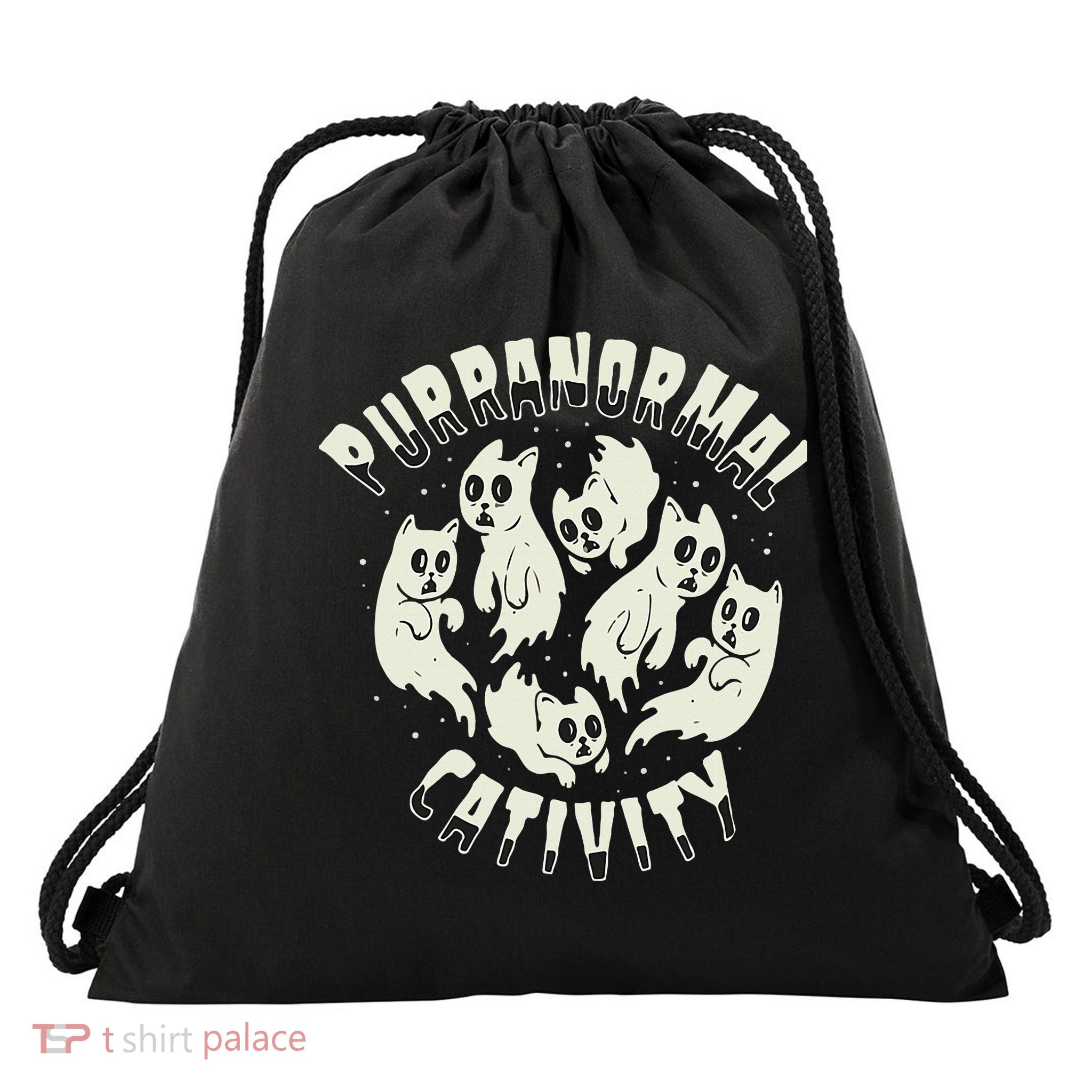Spooky Ghost Cat Paranormal Funny Activity Drawstring Bag