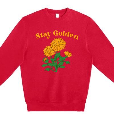 Stay Golden Cute Marigold Flowers Premium Crewneck Sweatshirt