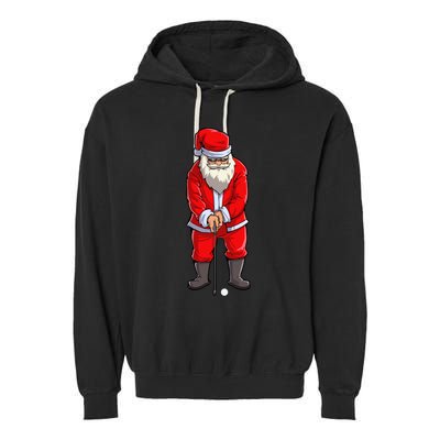 Santa Golf Club And Ball Sport Christmas Boy Golfer Golfing Garment-Dyed Fleece Hoodie