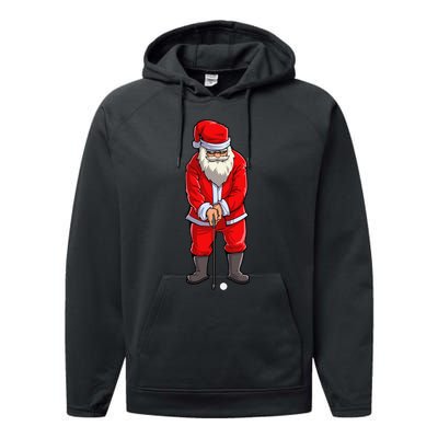 Santa Golf Club And Ball Sport Christmas Boy Golfer Golfing Performance Fleece Hoodie