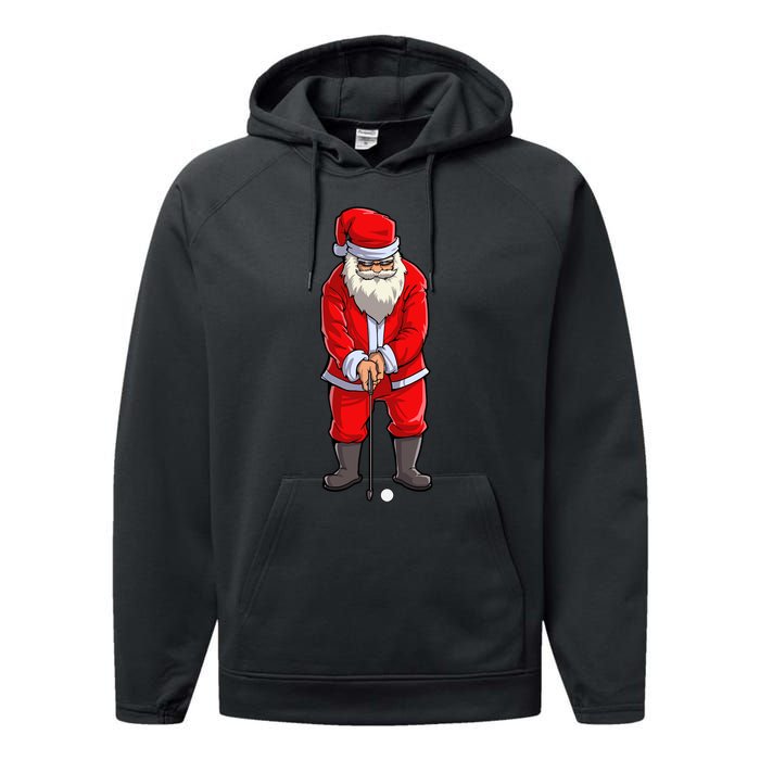 Santa Golf Club And Ball Sport Christmas Boy Golfer Golfing Performance Fleece Hoodie