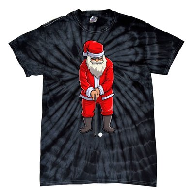 Santa Golf Club And Ball Sport Christmas Boy Golfer Golfing Tie-Dye T-Shirt