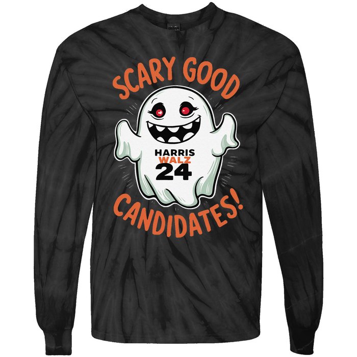 Scary Good Candidates Harris Walz 2024 Halloween Tie-Dye Long Sleeve Shirt