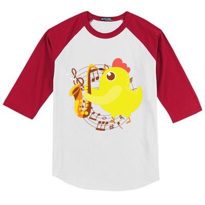 Saxophone Girl Chicken Saxophone Chick Kids Colorblock Raglan Jersey