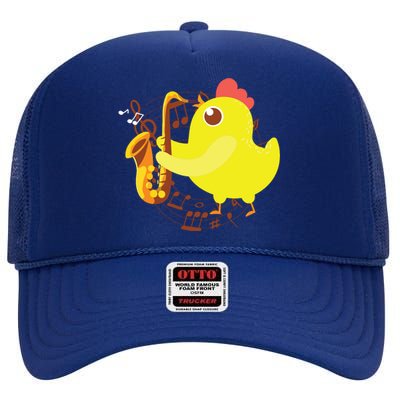 Saxophone Girl Chicken Saxophone Chick High Crown Mesh Back Trucker Hat