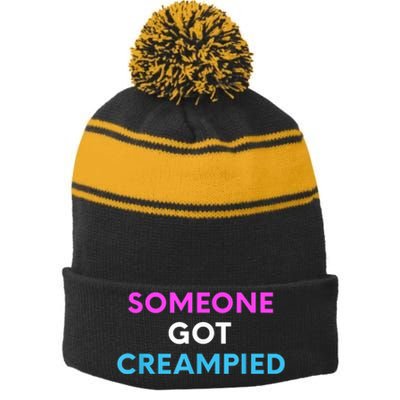 Someone Got Creampied Funny Gender Reveal Party Stripe Pom Pom Beanie