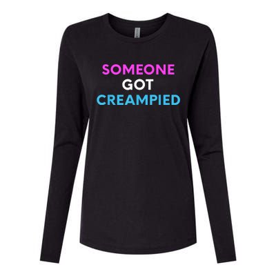 Someone Got Creampied Funny Gender Reveal Party Womens Cotton Relaxed Long Sleeve T-Shirt