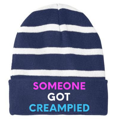 Someone Got Creampied Funny Gender Reveal Party Striped Beanie with Solid Band