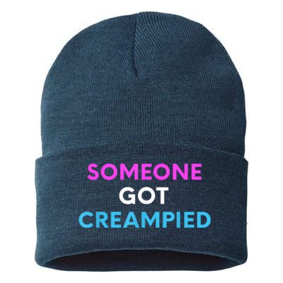 Someone Got Creampied Funny Gender Reveal Party Sustainable Knit Beanie