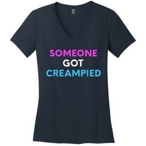 Someone Got Creampied Funny Gender Reveal Party Women's V-Neck T-Shirt