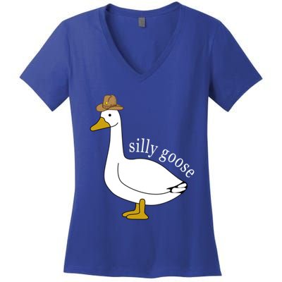 Silly Goose Cow Hat Funny Easter Gift Women's V-Neck T-Shirt