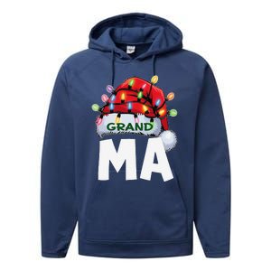 Santan Grandma Christmas Lights Pajama Family Xmas Performance Fleece Hoodie