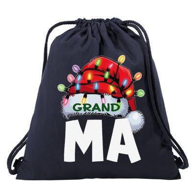 Santan Grandma Christmas Lights Pajama Family Xmas Drawstring Bag