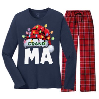 Santan Grandma Christmas Lights Pajama Family Xmas Women's Long Sleeve Flannel Pajama Set 