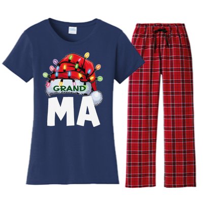 Santan Grandma Christmas Lights Pajama Family Xmas Women's Flannel Pajama Set