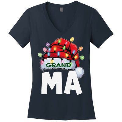 Santan Grandma Christmas Lights Pajama Family Xmas Women's V-Neck T-Shirt