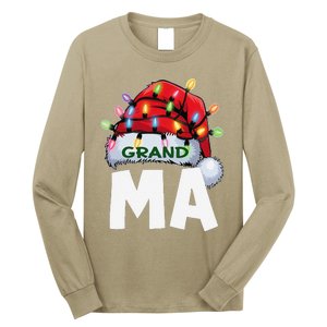 Santan Grandma Christmas Lights Pajama Family Xmas Long Sleeve Shirt