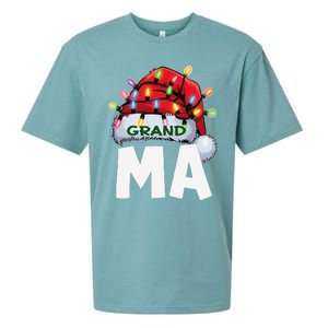 Santan Grandma Christmas Lights Pajama Family Xmas Sueded Cloud Jersey T-Shirt