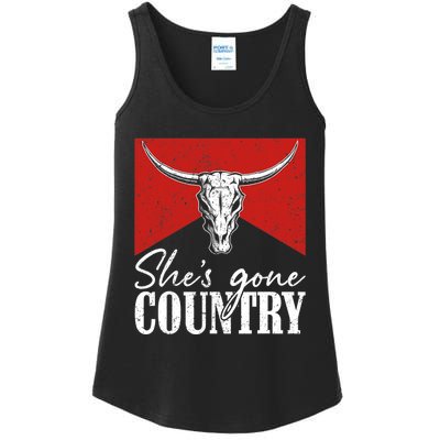 Shes Gone Country Music Howdy Rodeo Bull Skull Western Ladies Essential Tank