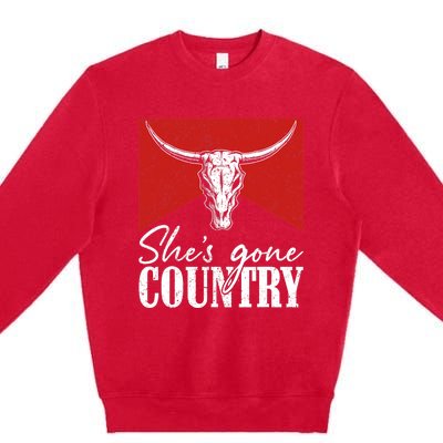 Shes Gone Country Music Howdy Rodeo Bull Skull Western Premium Crewneck Sweatshirt