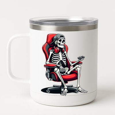 Skeleton Gamer Cool Halloween Video Gaming Chair Headset Gift 12 oz Stainless Steel Tumbler Cup