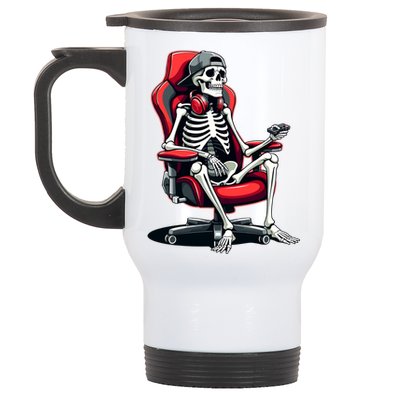 Skeleton Gamer Cool Halloween Video Gaming Chair Headset Gift Stainless Steel Travel Mug