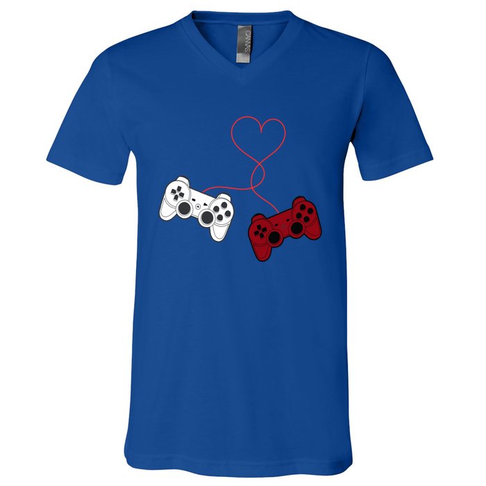 Sarcastic Gamer Controllers Heart Video Games Valentines Day Funny Gift V-Neck T-Shirt