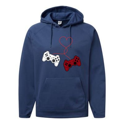 Sarcastic Gamer Controllers Heart Video Games Valentines Day Funny Gift Performance Fleece Hoodie