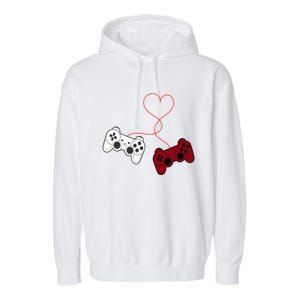 Sarcastic Gamer Controllers Heart Video Games Valentines Day Funny Gift Garment-Dyed Fleece Hoodie