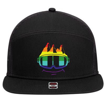 Ski Googles Colorful Skiing Sport 7 Panel Mesh Trucker Snapback Hat