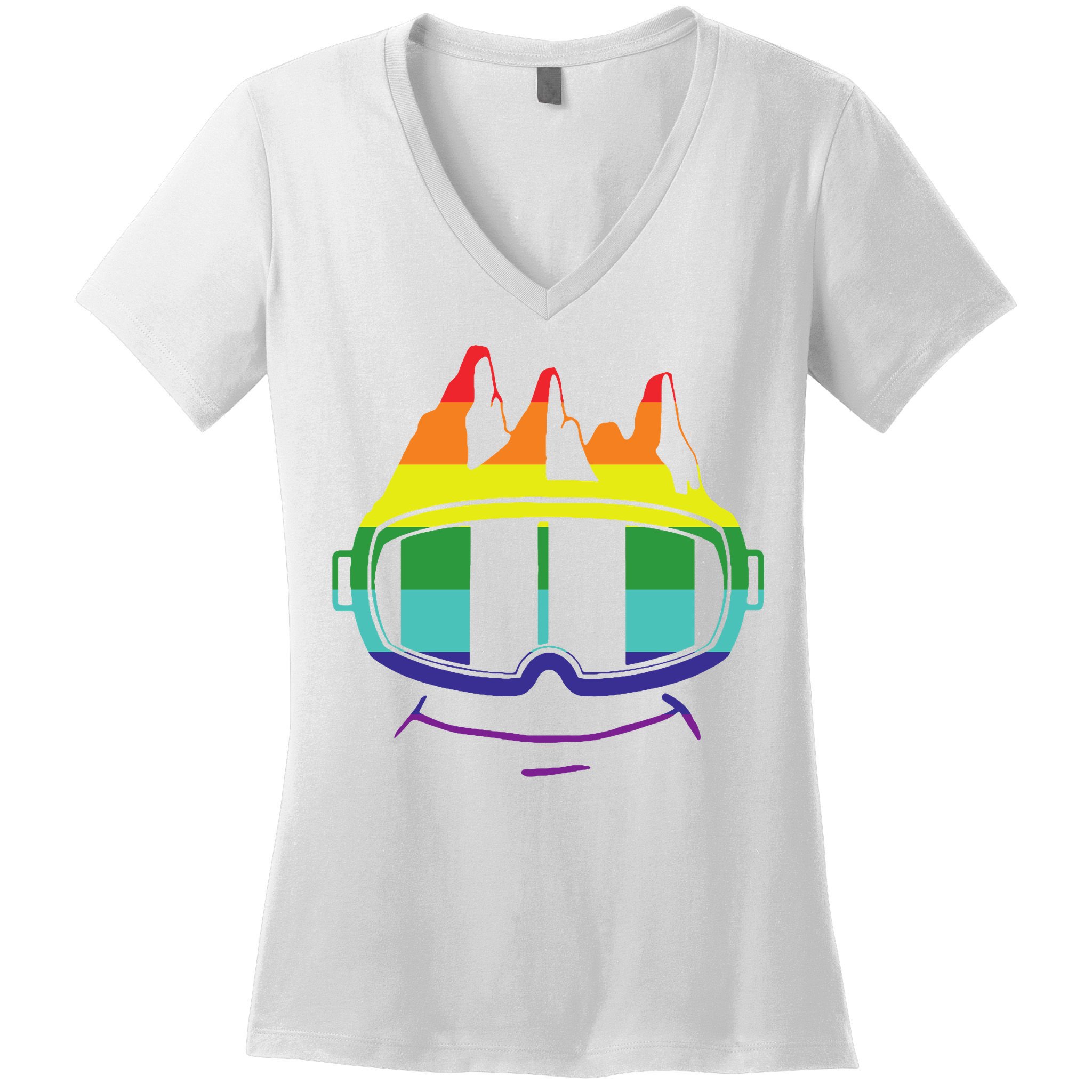 Ski Googles Colorful Skiing Sport Women's V-Neck T-Shirt
