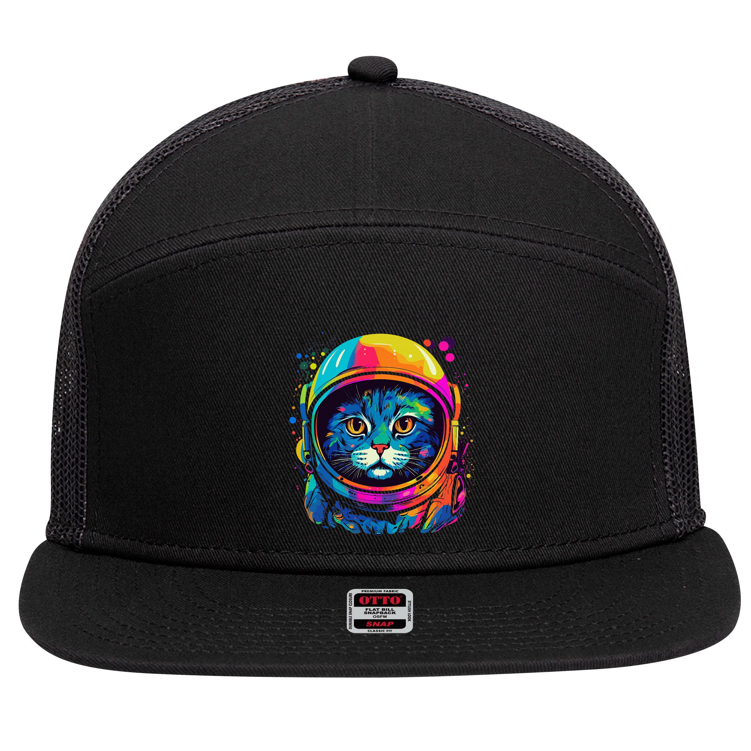 Space Gifts Cat Mom Cat Dad Astronaut Space 7 Panel Mesh Trucker Snapback Hat