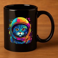 Space Gifts Cat Mom Cat Dad Astronaut Space 11oz C Handle Ceramic Mug