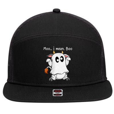 Spooky Ghost Cow Halloween Farmer Costume 7 Panel Mesh Trucker Snapback Hat