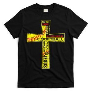 Softball Girl Christian Cross Faith I Need Softball & Jesus T-Shirt