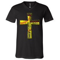 Softball Girl Christian Cross Faith I Need Softball & Jesus V-Neck T-Shirt