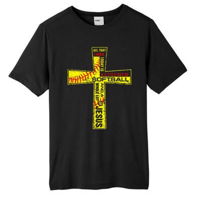 Softball Girl Christian Cross Faith I Need Softball & Jesus Tall Fusion ChromaSoft Performance T-Shirt