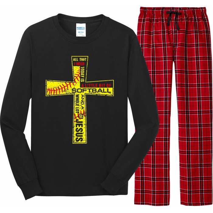 Softball Girl Christian Cross Faith I Need Softball & Jesus Long Sleeve Pajama Set