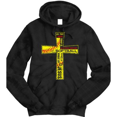 Softball Girl Christian Cross Faith I Need Softball & Jesus Tie Dye Hoodie