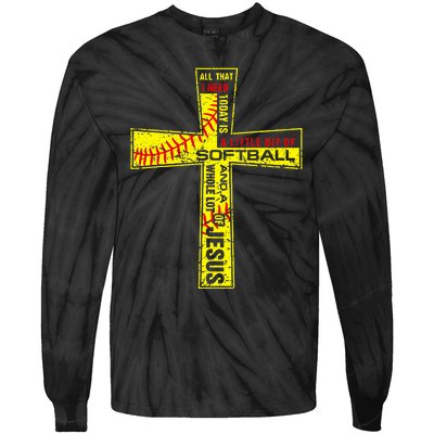 Softball Girl Christian Cross Faith I Need Softball & Jesus Tie-Dye Long Sleeve Shirt