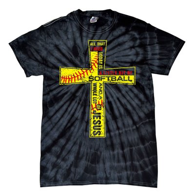 Softball Girl Christian Cross Faith I Need Softball & Jesus Tie-Dye T-Shirt